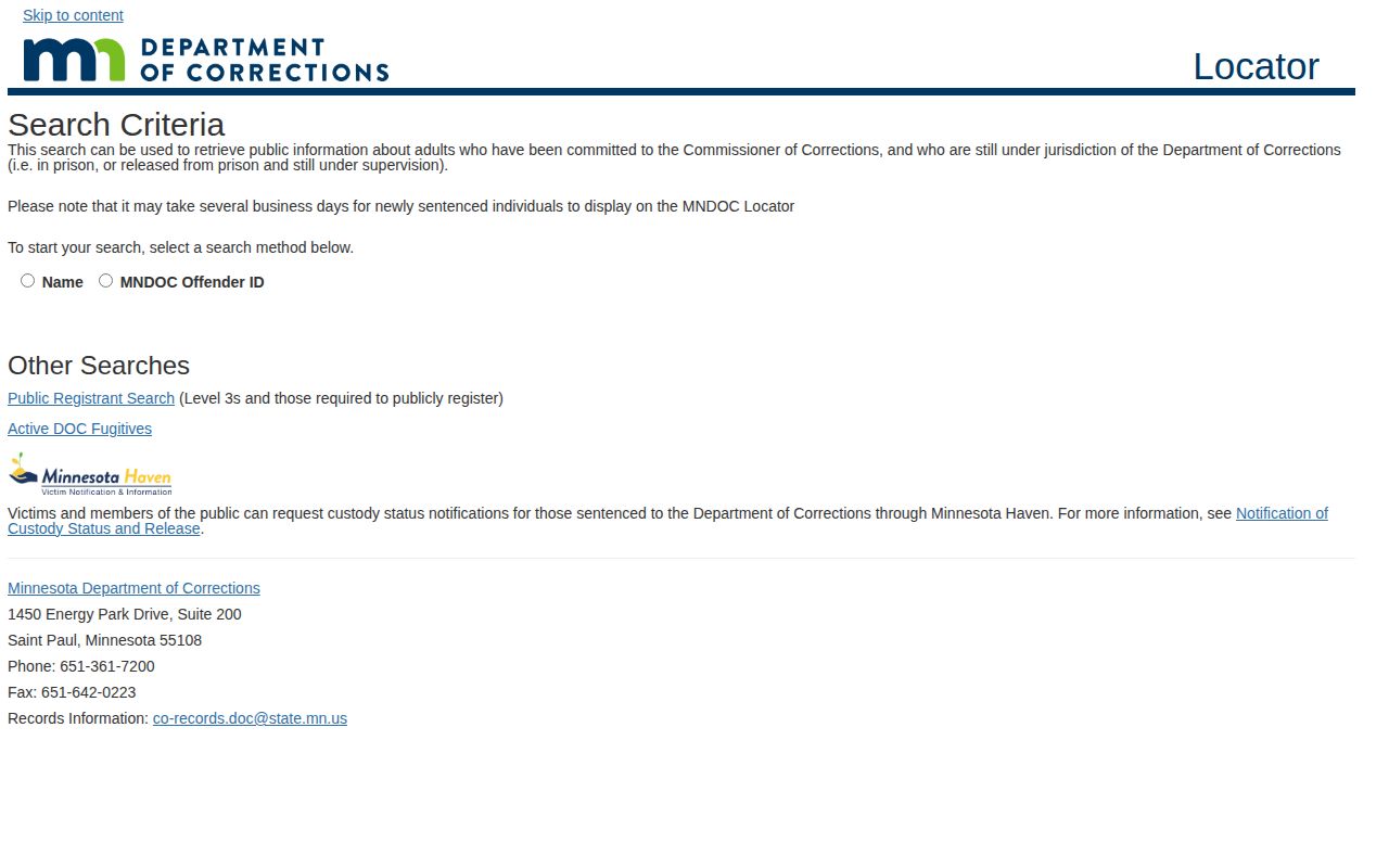 Pennington County released inmate Minnesota DOC search form