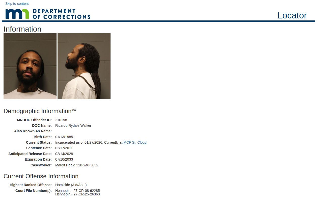 Pennington County projected release date example showing the MNDOC anticipated date field